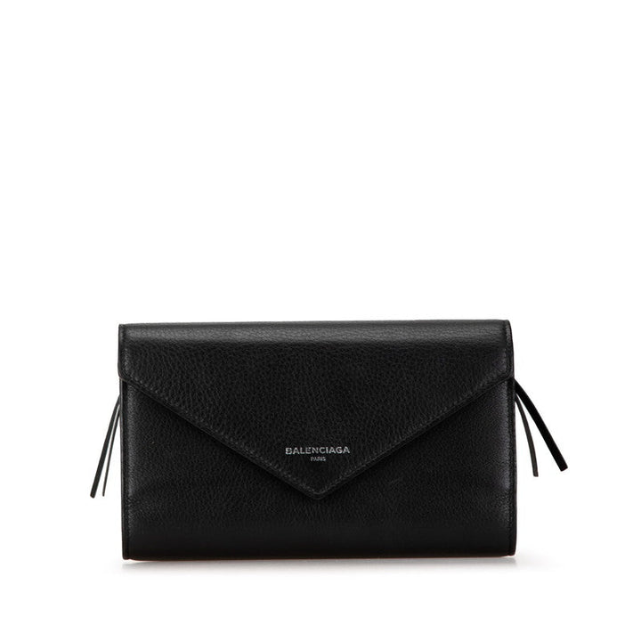 Top Quality Balenciaga Leather Logo Bifold Wallet Black