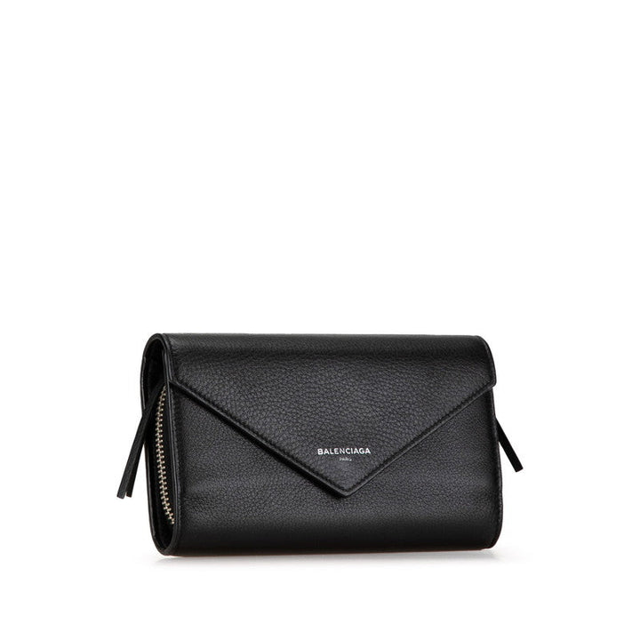 Top Quality Balenciaga Leather Logo Bifold Wallet Black
