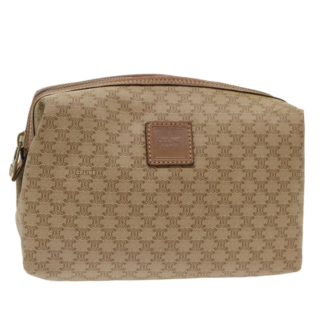 Celine Macadam Canvas Clutch Bag PVC Leather Beige  cl641