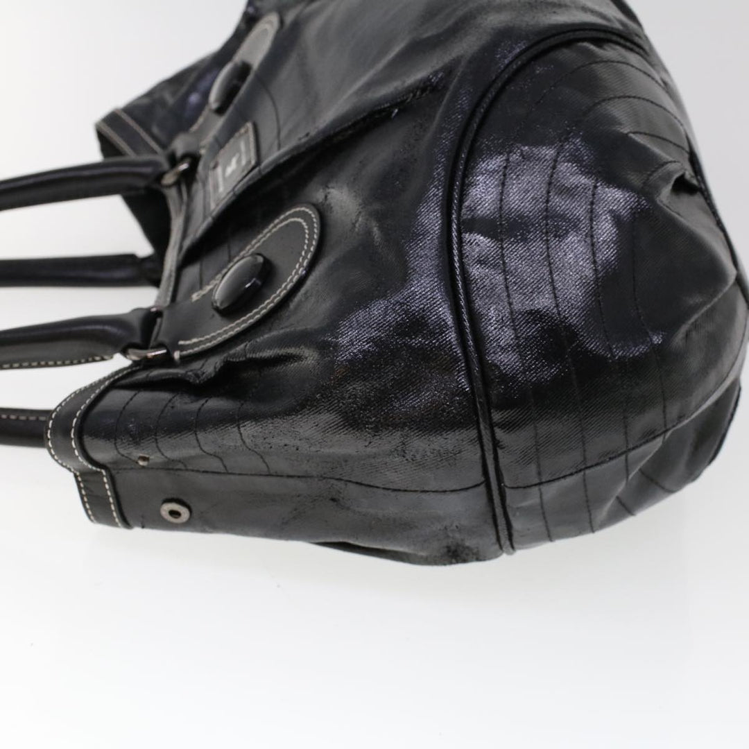 Burberry Blue Label Shoulder Bag Coated Canvas Black Auth cl755