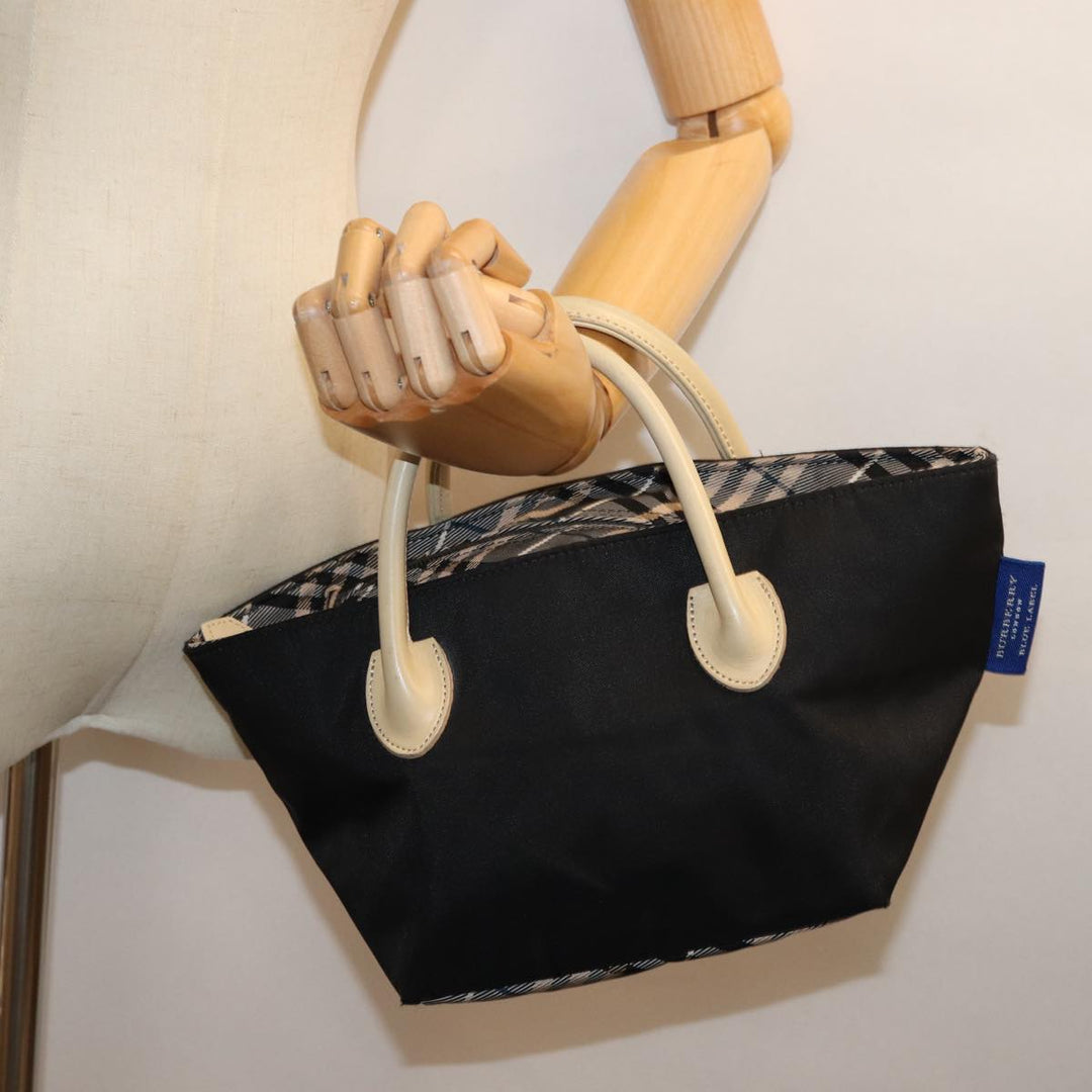 Burberry Nova Check Blue Label Hand Bag Nylon Black Auth cl836