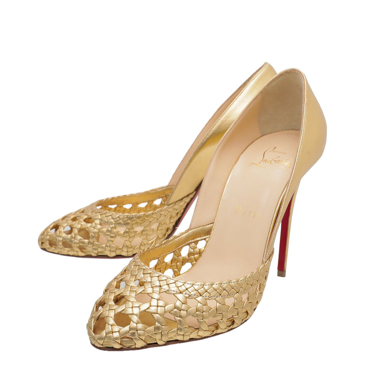 Christian Louboutin Metallic Gold Braided 105 Pumps 38.5