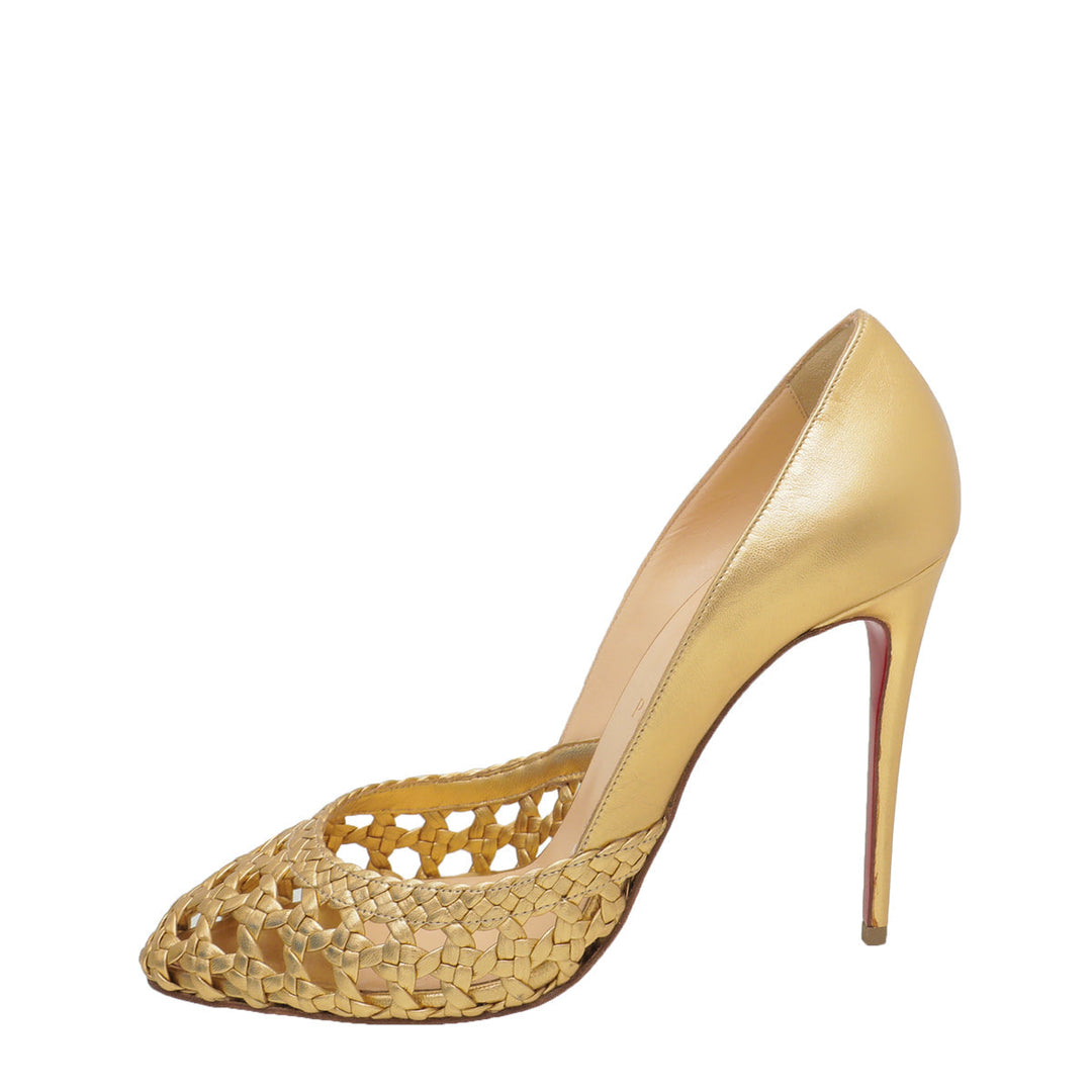 Christian Louboutin Metallic Gold Braided 105 Pumps 38.5