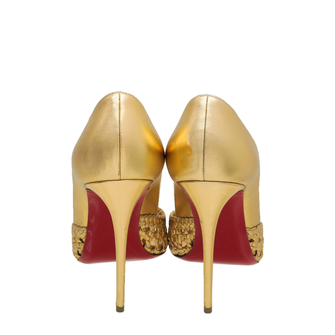 Christian Louboutin Metallic Gold Braided 105 Pumps 38.5