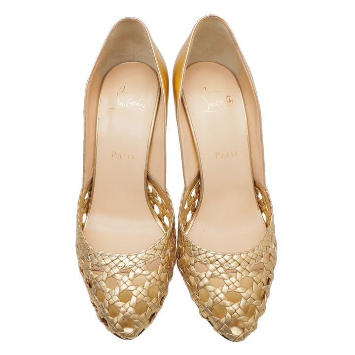 Christian Louboutin Metallic Gold Braided 105 Pumps 38.5