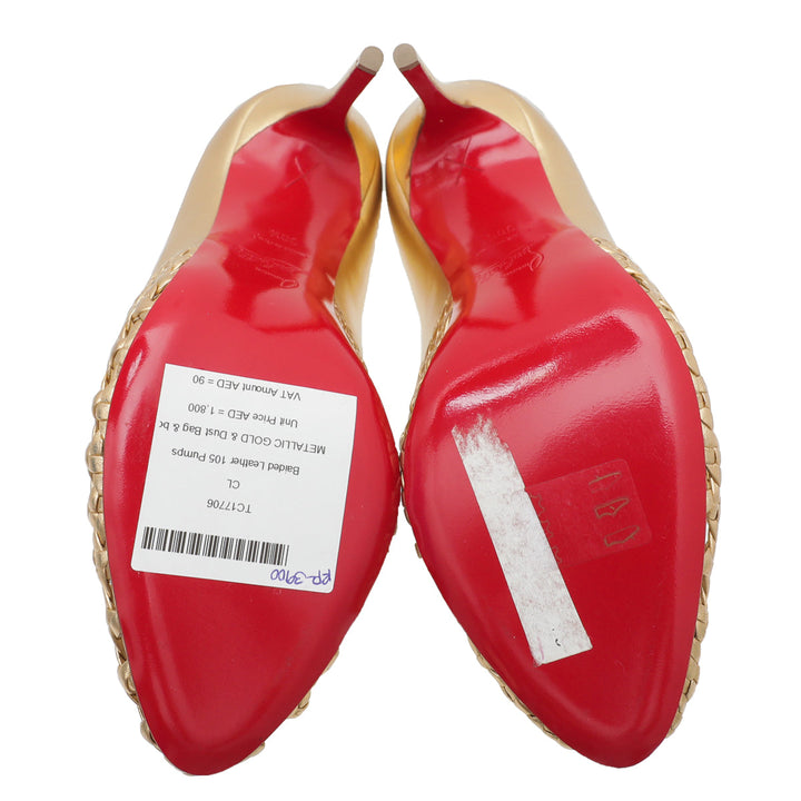 Christian Louboutin Metallic Gold Braided 105 Pumps 38.5