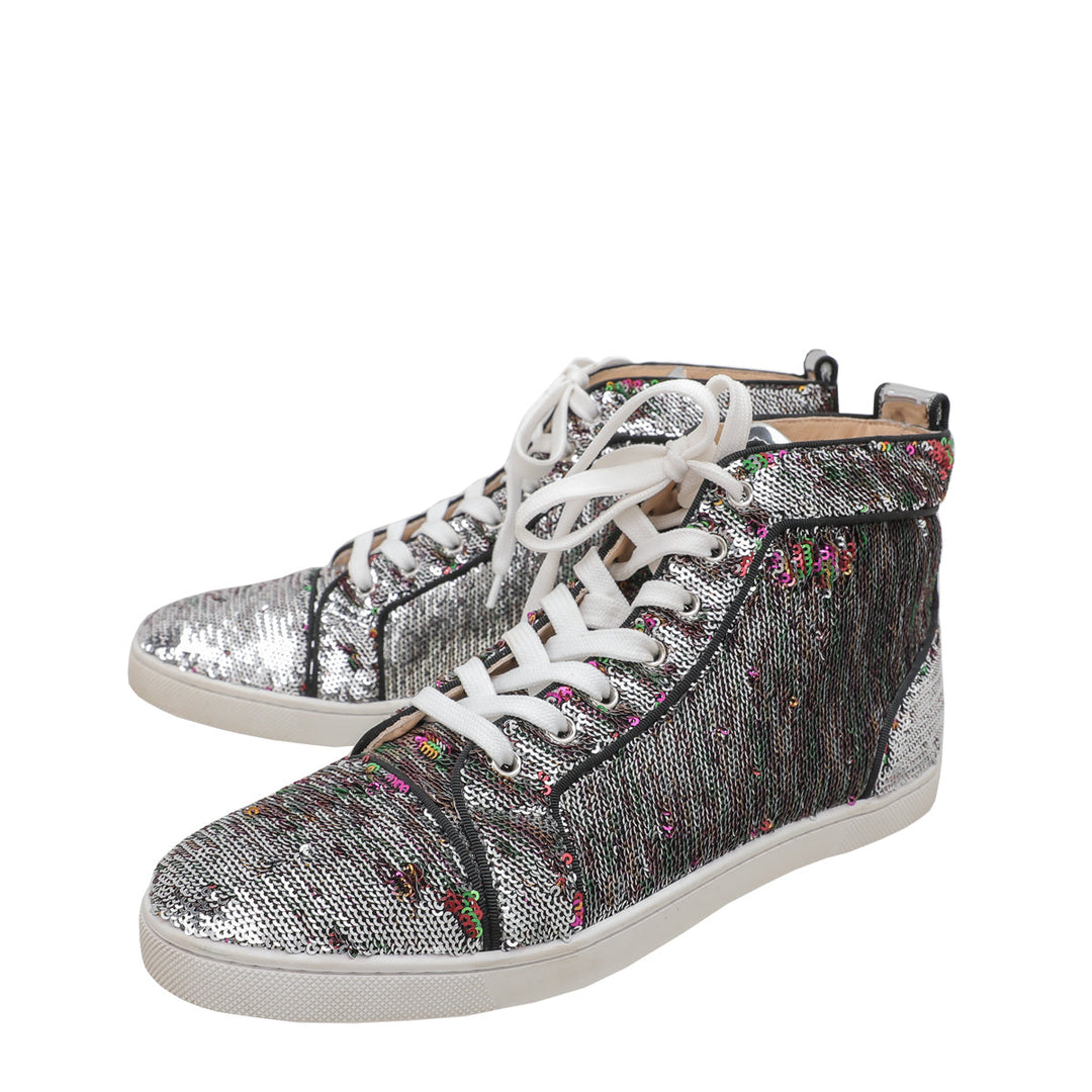 Christian Louboutin Silver Multicolor Sequins Bip Bip Orlato Sneakers 40