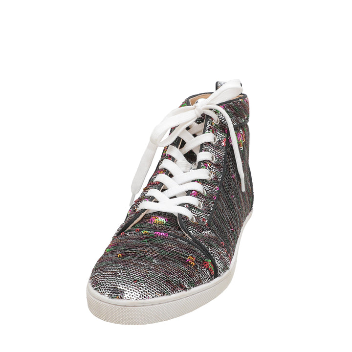 Christian Louboutin Silver Multicolor Sequins Bip Bip Orlato Sneakers 40