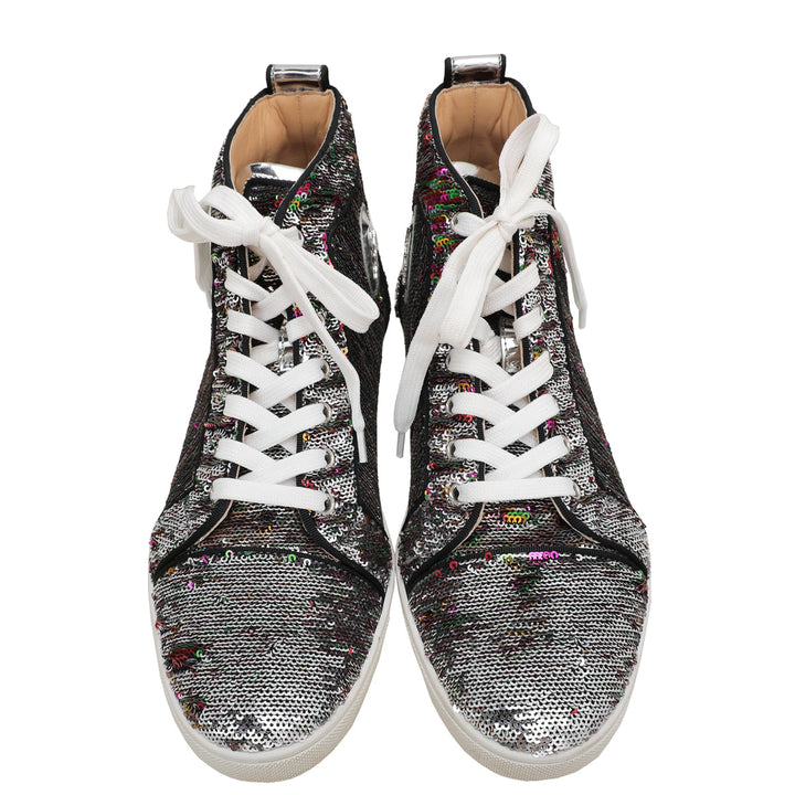 Christian Louboutin Silver Multicolor Sequins Bip Bip Orlato Sneakers 40