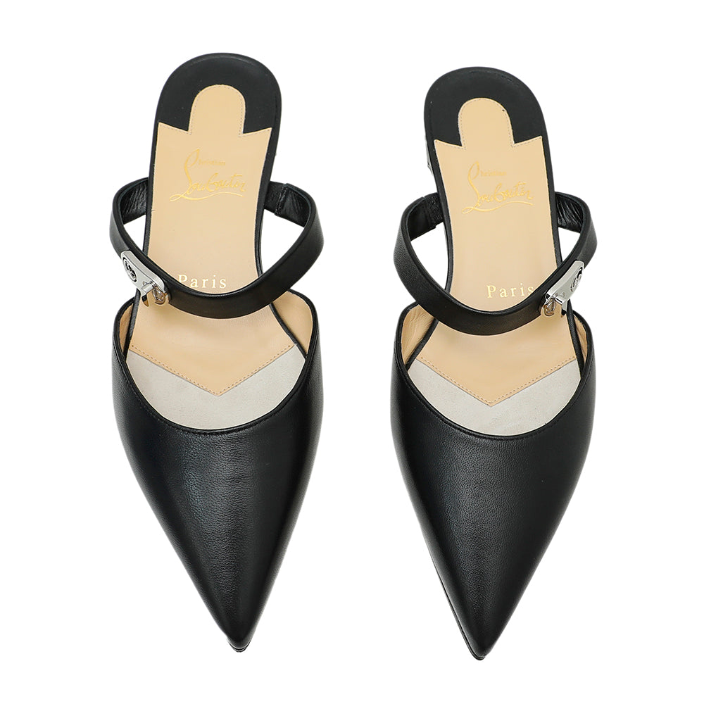 Christian Louboutin Black Choc Lock Point Toe Flat Mule 37.5