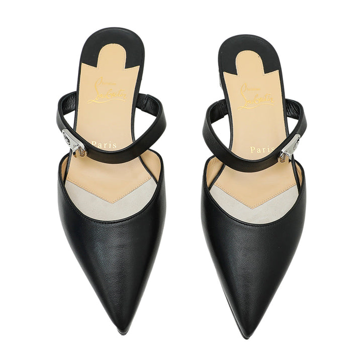 Christian Louboutin Black Choc Lock Point Toe Flat Mule 37.5