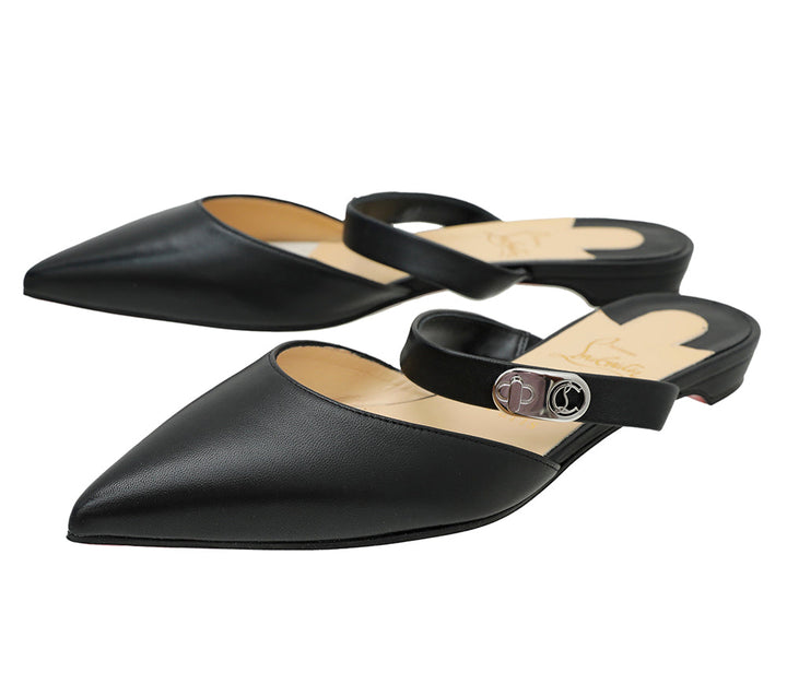 Christian Louboutin Black Choc Lock Point Toe Flat Mule 37.5