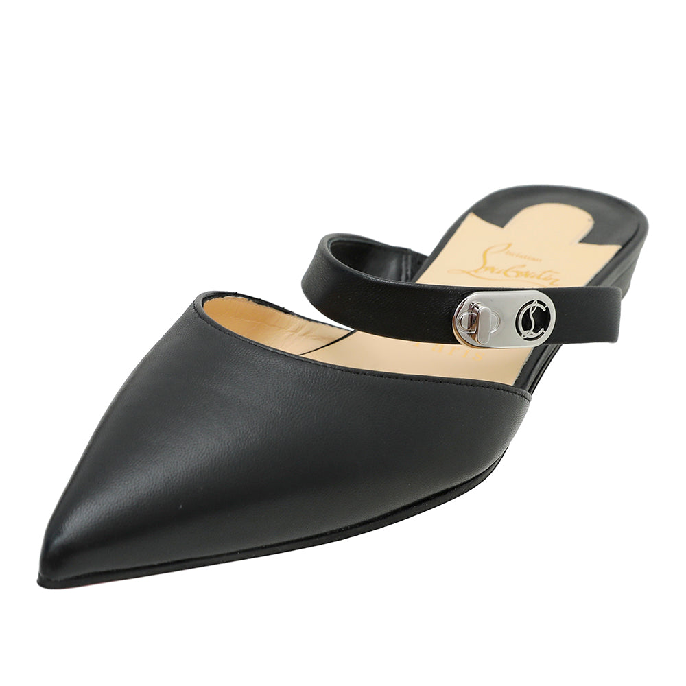 Christian Louboutin Black Choc Lock Point Toe Flat Mule 37.5