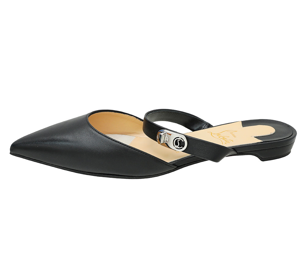 Christian Louboutin Black Choc Lock Point Toe Flat Mule 37.5