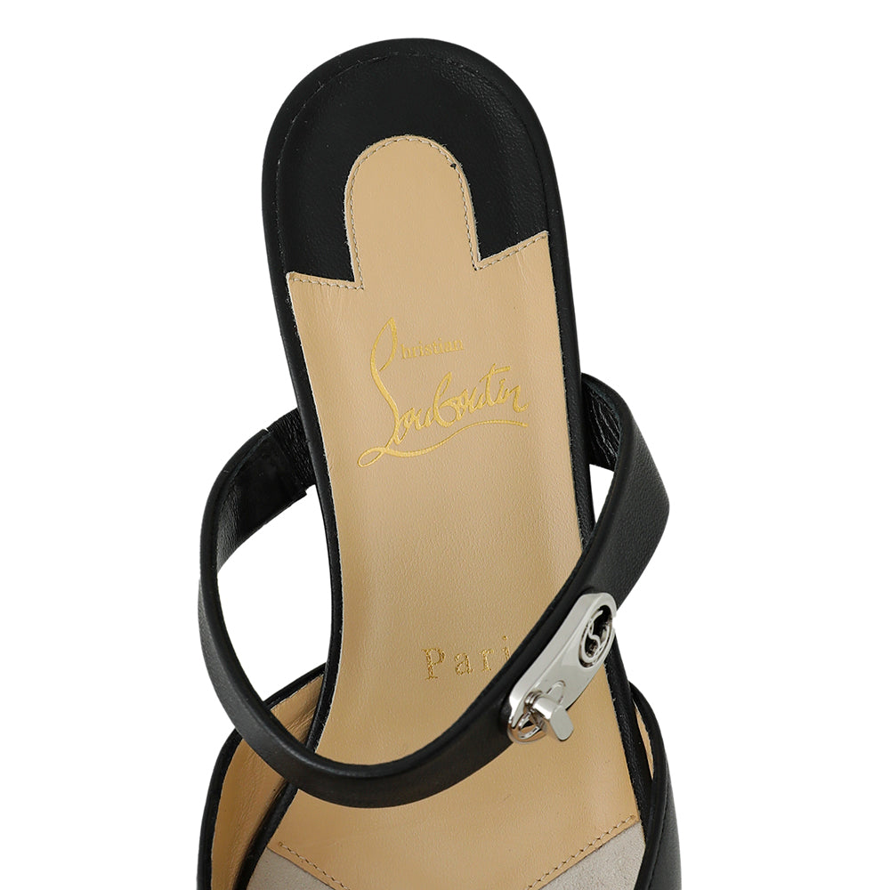 Christian Louboutin Black Choc Lock Point Toe Flat Mule 37.5
