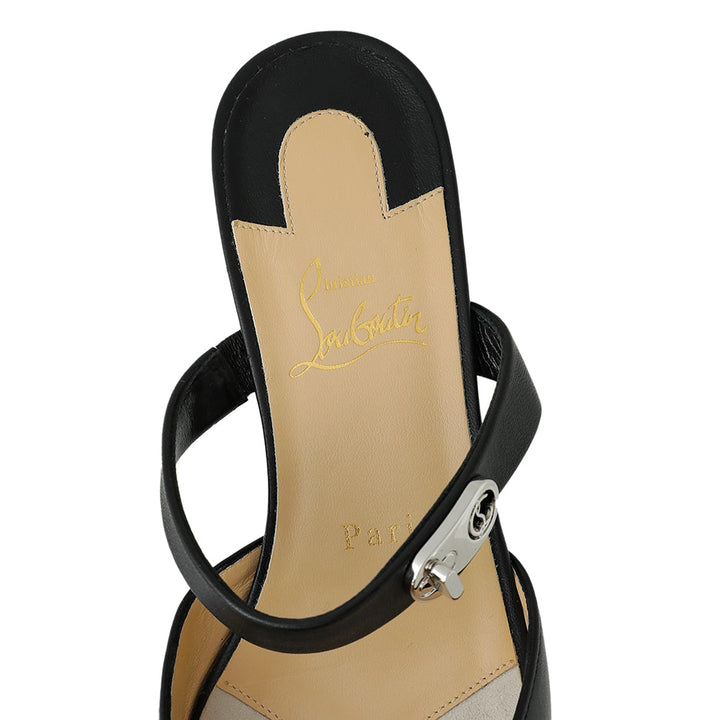 Christian Louboutin Black Choc Lock Point Toe Flat Mule 37.5