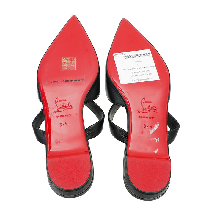 Christian Louboutin Black Choc Lock Point Toe Flat Mule 37.5