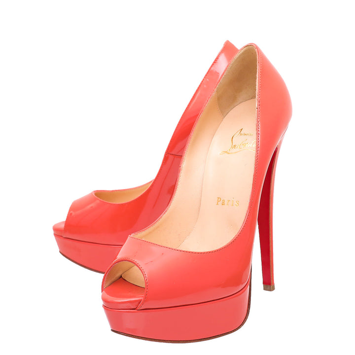Christian Louboutin Peach Lady Peep Platform Pump 37