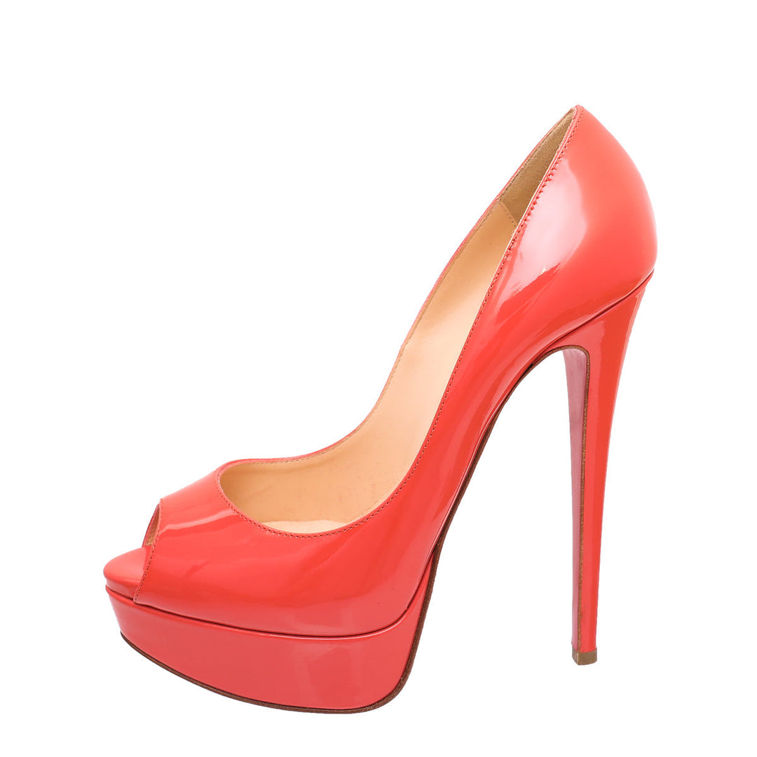 Christian Louboutin Peach Lady Peep Platform Pump 37