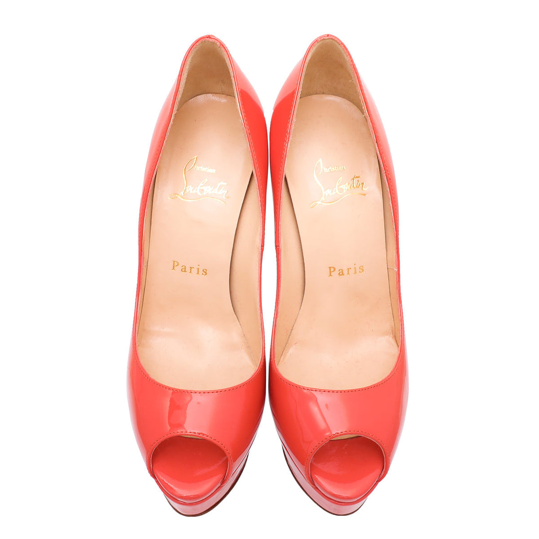 Christian Louboutin Peach Lady Peep Platform Pump 37