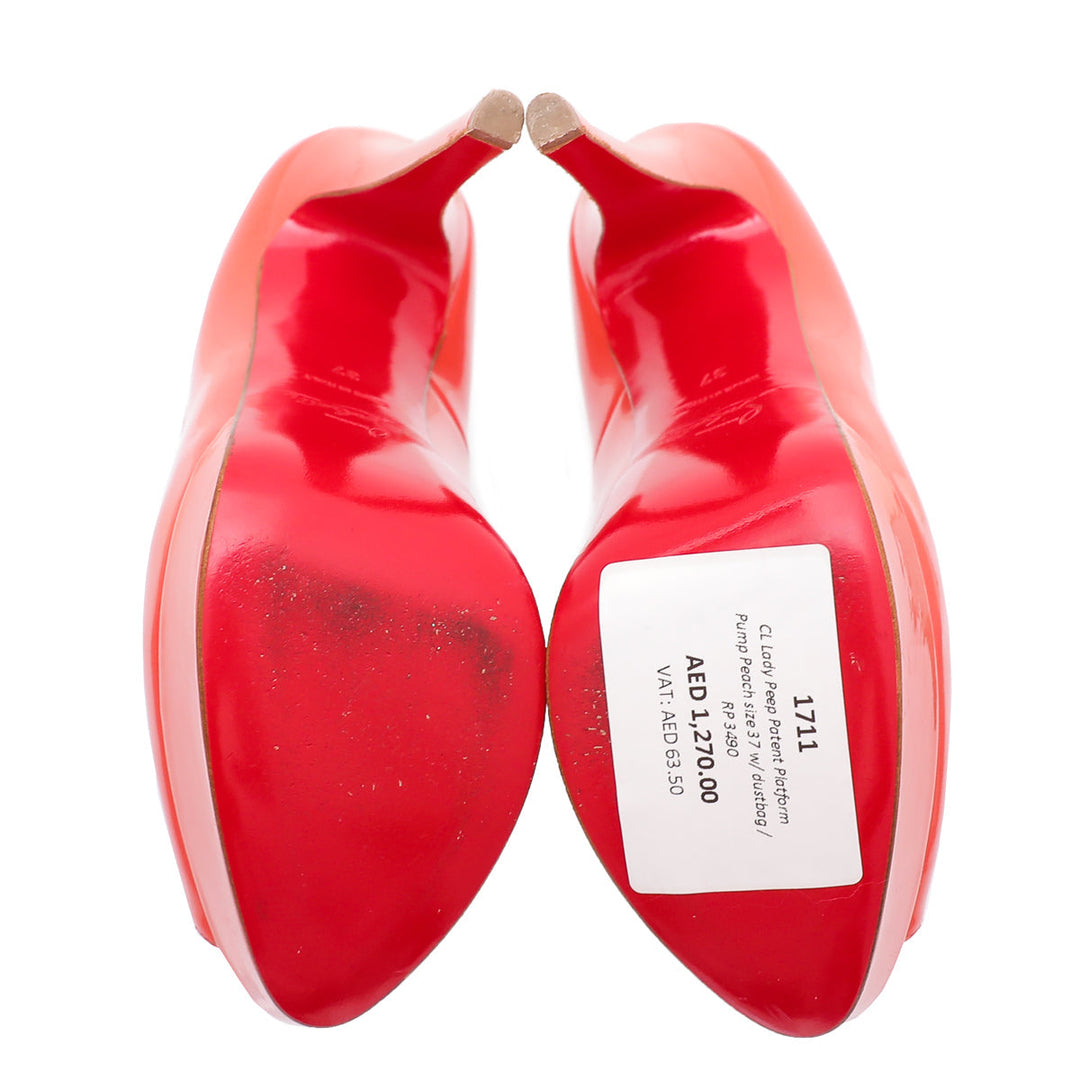 Christian Louboutin Peach Lady Peep Platform Pump 37