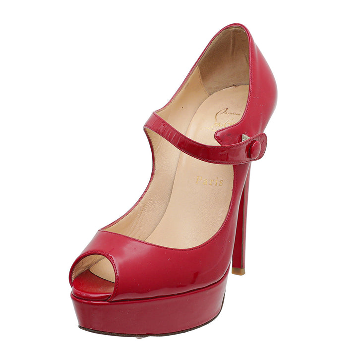 Christian Louboutin Red Peep Toe Zeppa Mary Jane Pumps 36.5