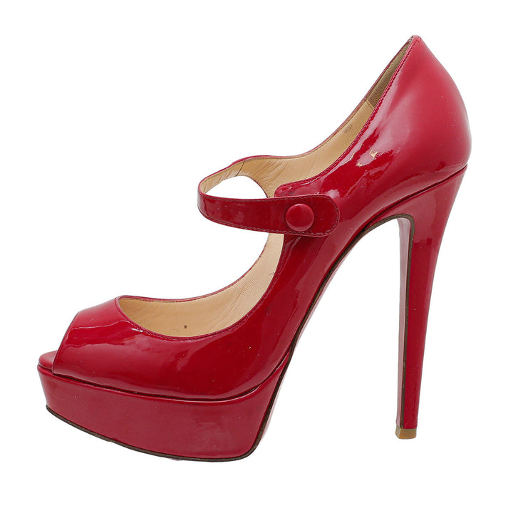 Christian Louboutin Red Peep Toe Zeppa Mary Jane Pumps 36.5