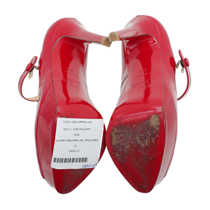 Christian Louboutin Red Peep Toe Zeppa Mary Jane Pumps 36.5