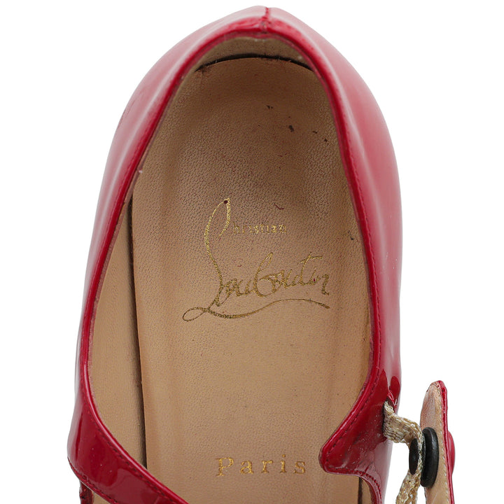 Christian Louboutin Red Peep Toe Zeppa Mary Jane Pumps 36.5