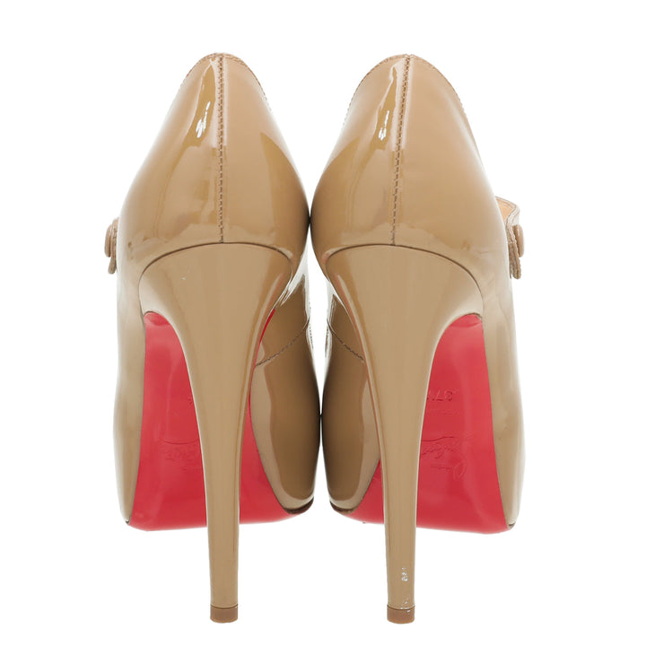 Christian Louboutin Nude Toe Zeppa Mary Jane Pumps 37.5