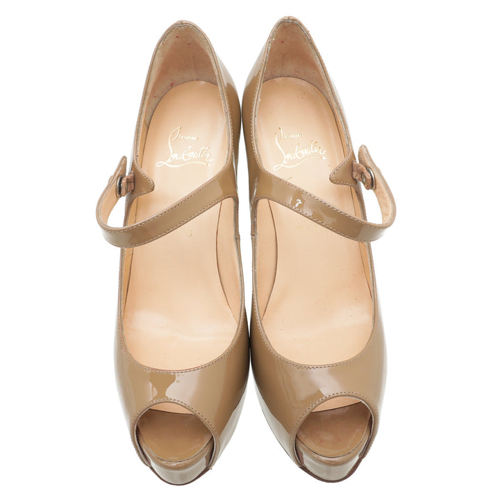 Christian Louboutin Nude Toe Zeppa Mary Jane Pumps 37.5