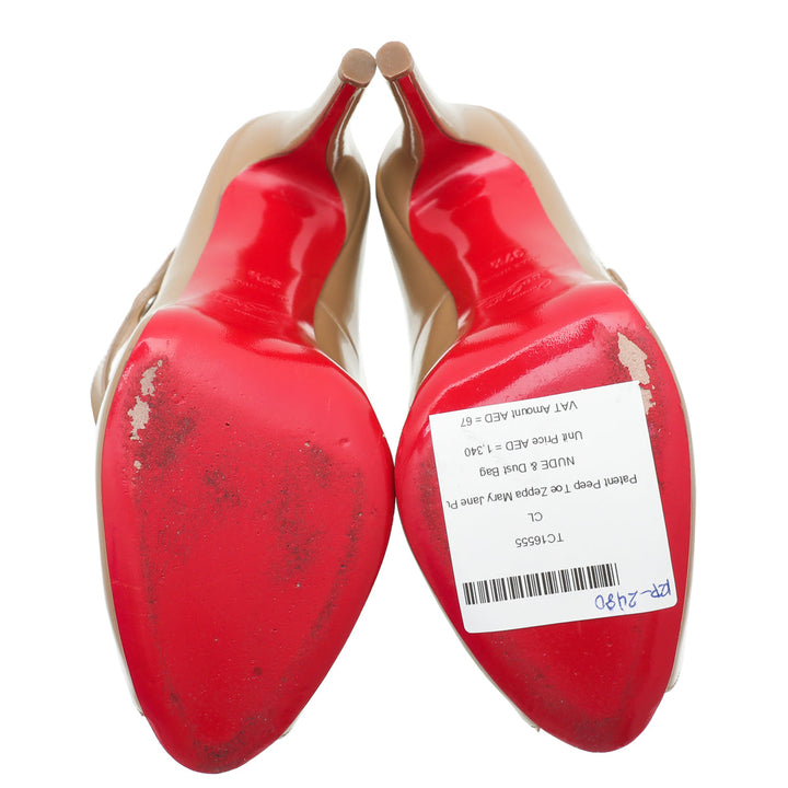Christian Louboutin Nude Toe Zeppa Mary Jane Pumps 37.5