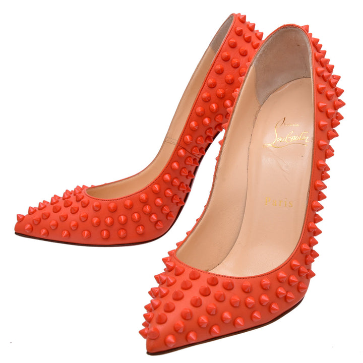Christian Louboutin Orange Pigalle Spikes Pumps 37.5