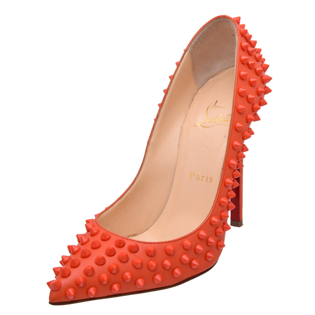 Christian Louboutin Orange Pigalle Spikes Pumps 37.5