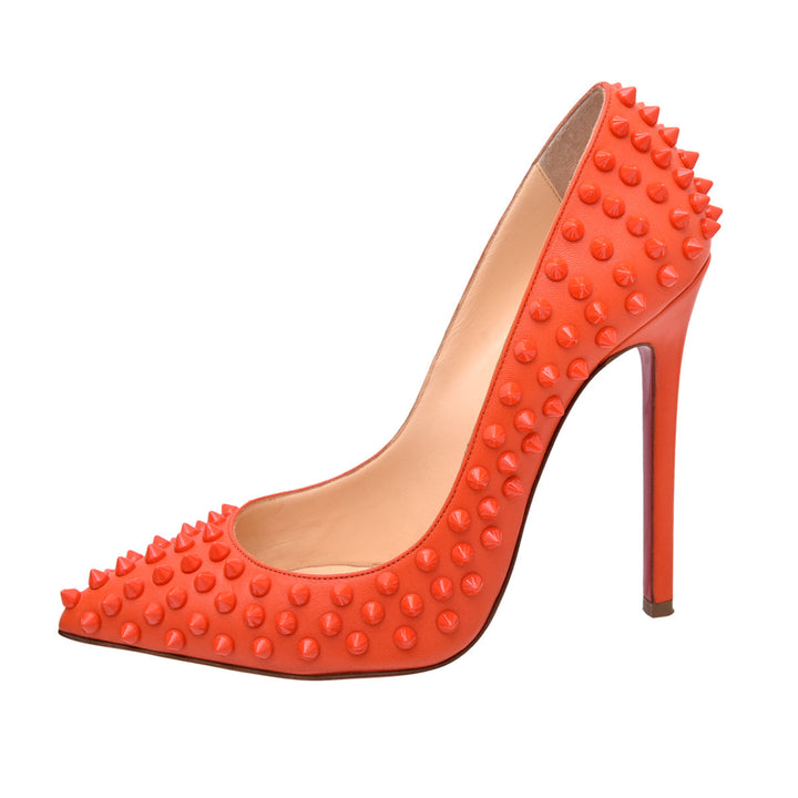 Christian Louboutin Orange Pigalle Spikes Pumps 37.5