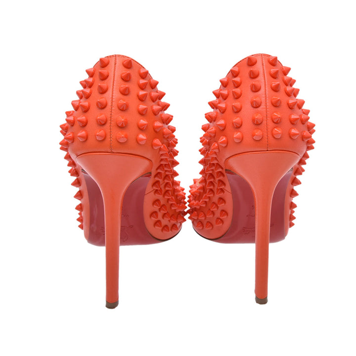 Christian Louboutin Orange Pigalle Spikes Pumps 37.5