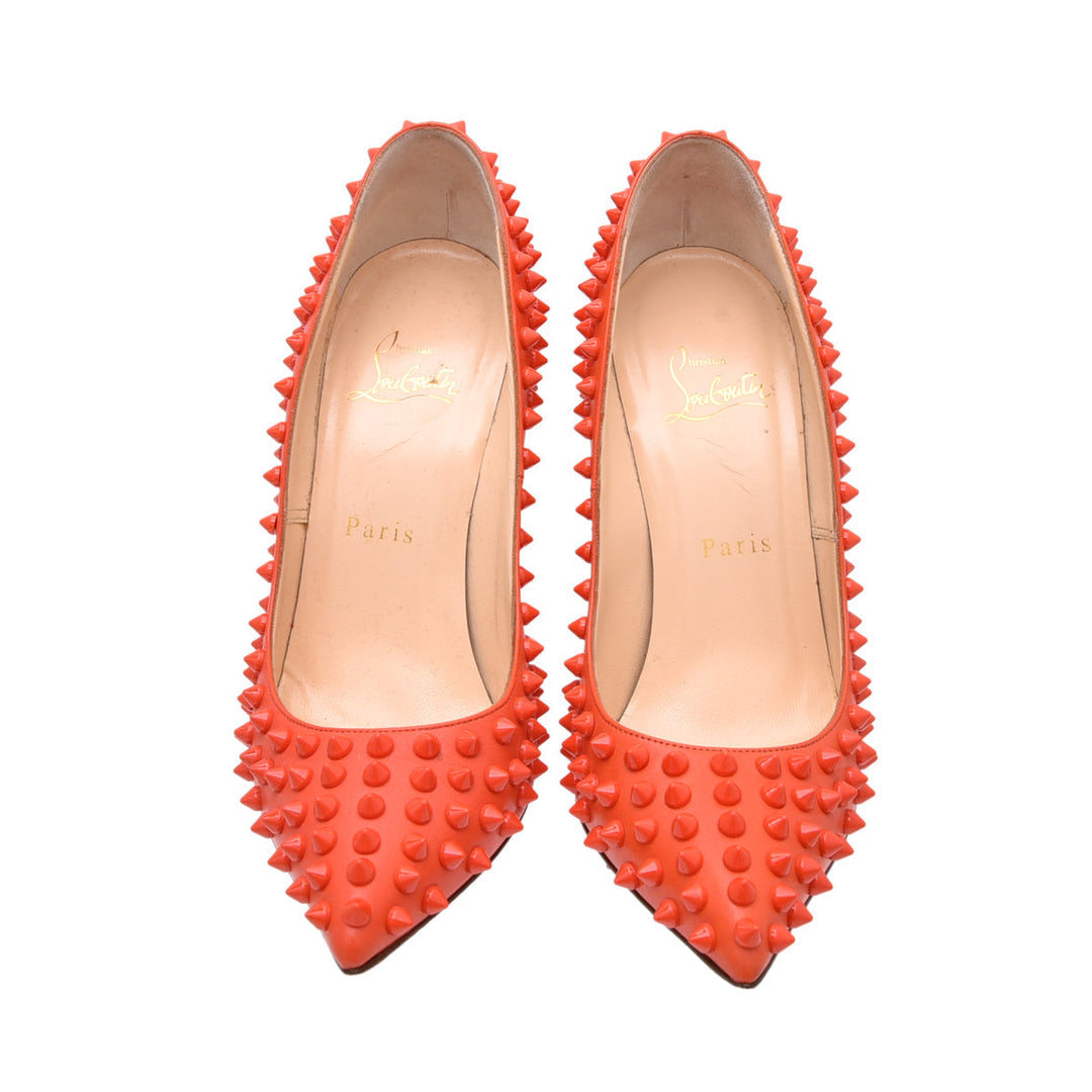 Christian Louboutin Orange Pigalle Spikes Pumps 37.5