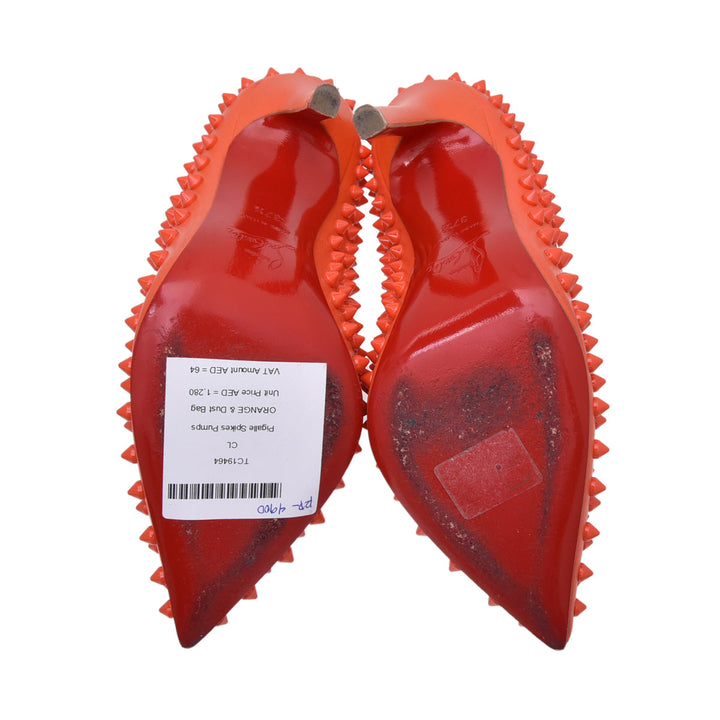 Christian Louboutin Orange Pigalle Spikes Pumps 37.5