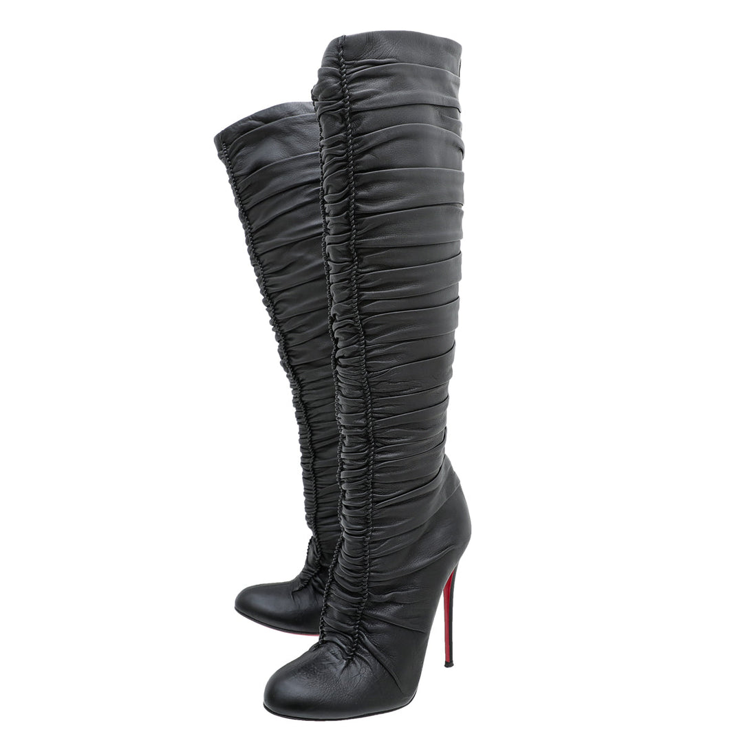 Christian Louboutin Black Pleated Knee High Boots 37