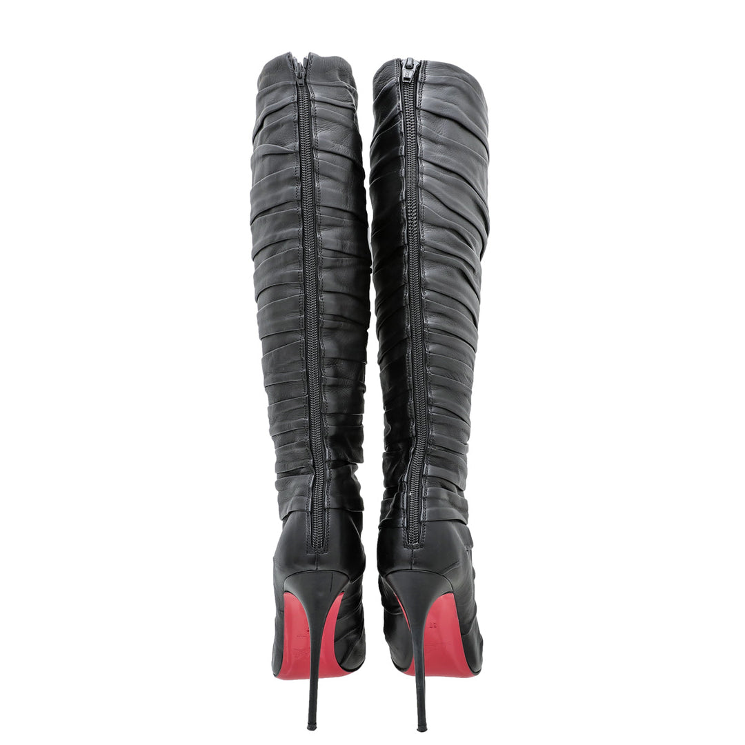Christian Louboutin Black Pleated Knee High Boots 37
