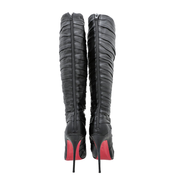 Christian Louboutin Black Pleated Knee High Boots 37