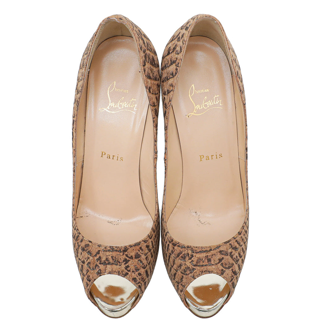 Christian Louboutin Natural Python Embossed Cork Very Prive Pumps 38