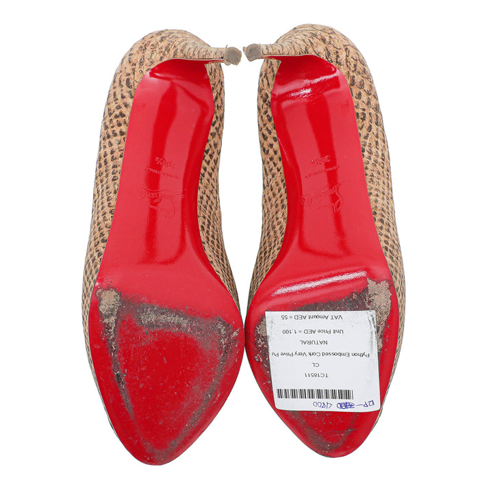 Christian Louboutin Natural Python Embossed Cork Very Prive Pumps 38
