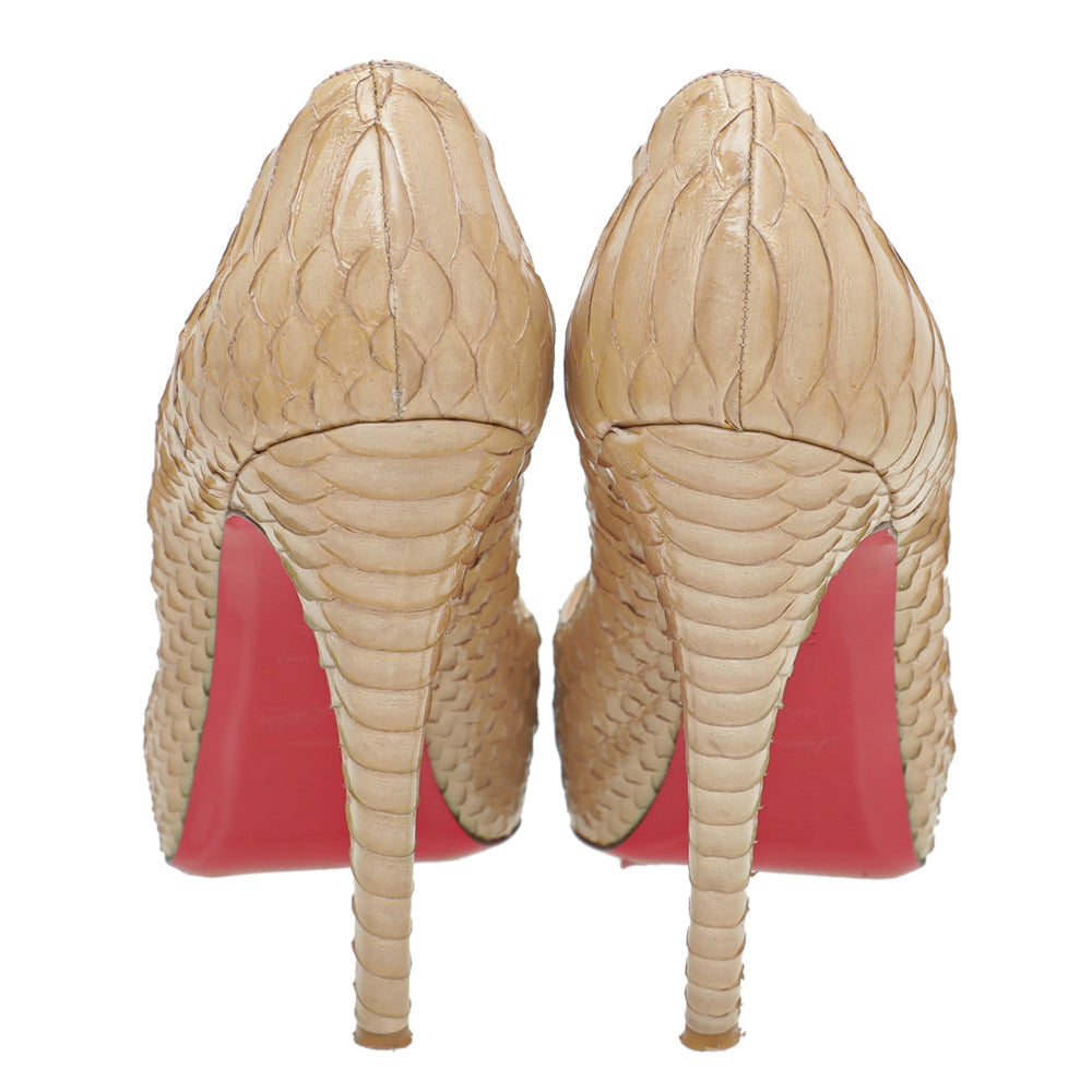 Christian Louboutin Beige Python New Very Prive Peep Toe Pumps 38.5