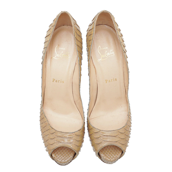 Christian Louboutin Beige Python New Very Prive Peep Toe Pumps 38.5