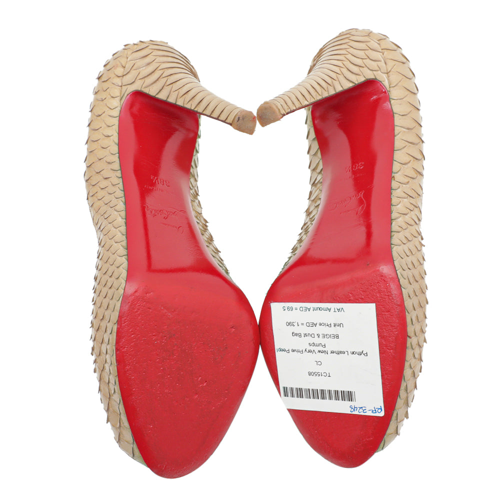 Christian Louboutin Beige Python New Very Prive Peep Toe Pumps 38.5