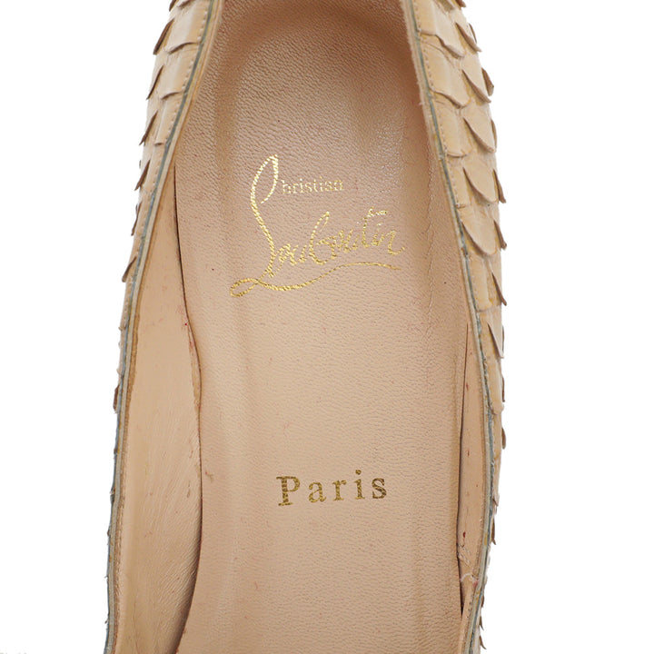 Christian Louboutin Beige Python New Very Prive Peep Toe Pumps 38.5
