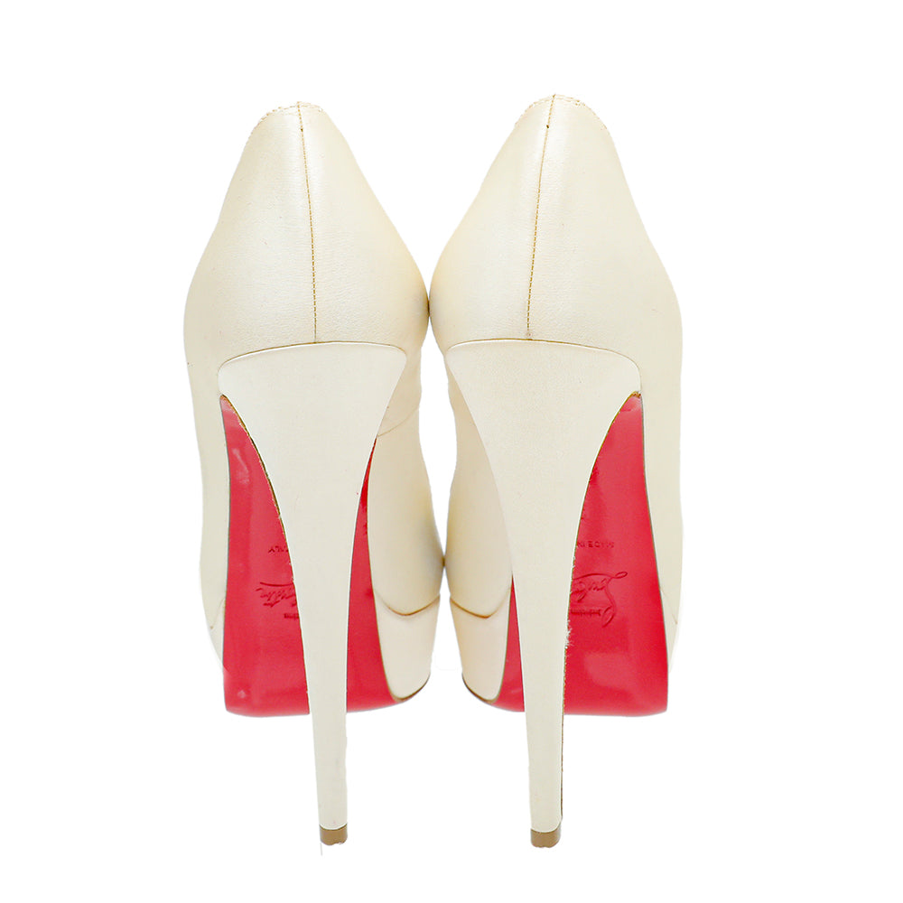 Christian Louboutin Ivory Satin Lady Peep Pumps 37