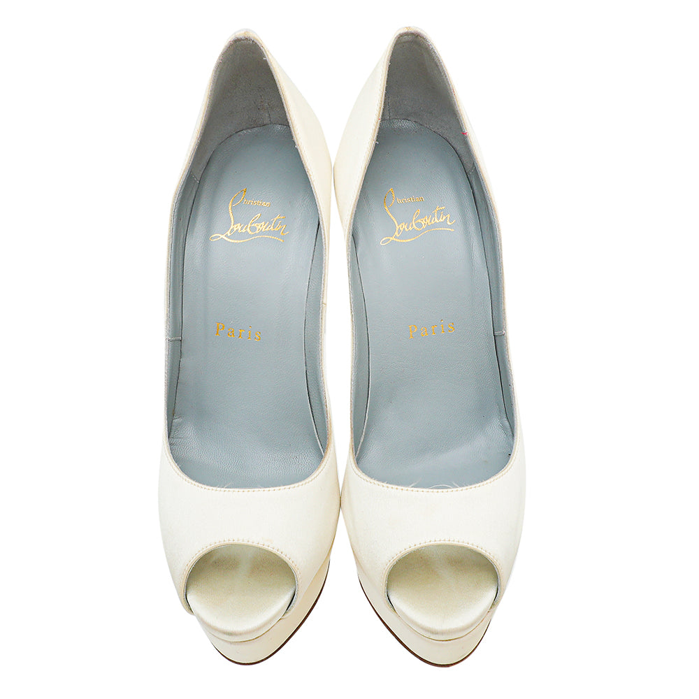 Christian Louboutin Ivory Satin Lady Peep Pumps 37