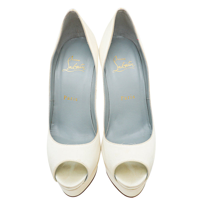 Christian Louboutin Ivory Satin Lady Peep Pumps 37